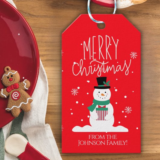 Gepersonaliseerde Snowman Christmas Gift Label Cadeaulabel