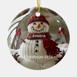 Gepersonaliseerde Snowman-kerstversiering Keramisch Ornament