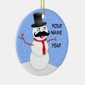 Gepersonaliseerde Snowman met snor Keramisch Ornament (Rechts)