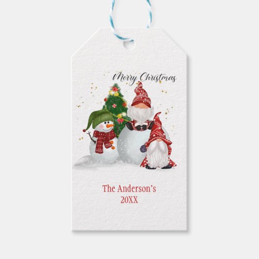 Gepersonaliseerde Snowmen Gnomes Kerstmis Cadeaulabel (Voorkant)