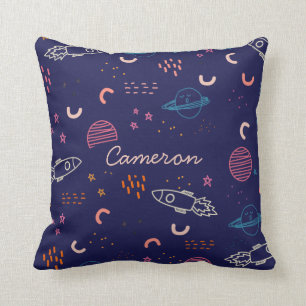 Gepersonaliseerde 'Space and Planets Doodle' in Bl Kussen