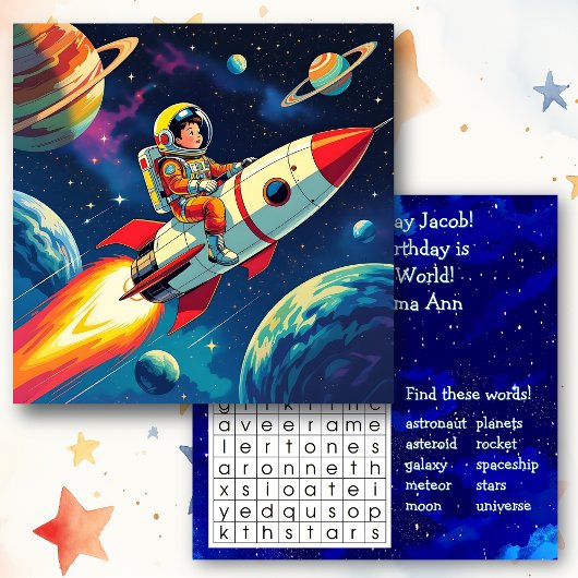 Gepersonaliseerde Space Theme Boy's Birthday Kaart