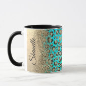 Gepersonaliseerde Sparkly Glittery Turquoise Luipa Mok (Links)
