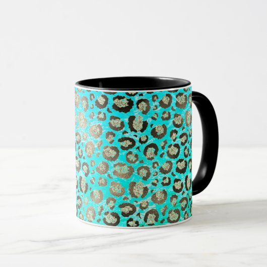 Gepersonaliseerde Sparkly Glittery Turquoise Luipa Mok (Voorkant rechts)
