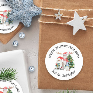 Gepersonaliseerde speciale levering van Santa Scha Ronde Sticker