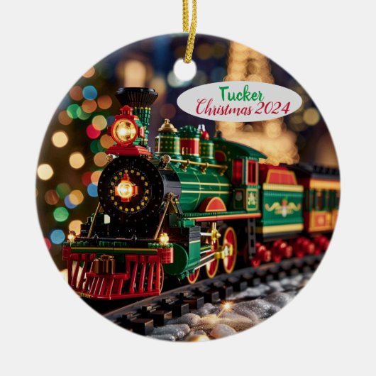Gepersonaliseerde Speelgoed kersttrein Keramisch Ornament (Voorkant)