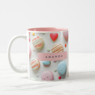 Gepersonaliseerde Speelse Pastel Macaron & Candy H Tweekleurige Koffiemok