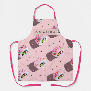 Gepersonaliseerde Speelse Roze Sushirol Schort
