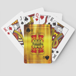 Gepersonaliseerde spelkaarten met gouden koninginn pokerkaarten