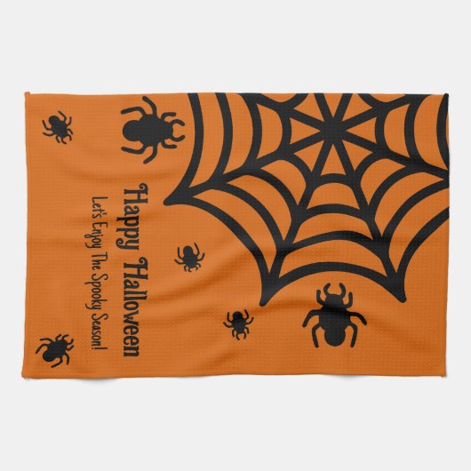Gepersonaliseerde Spiderweb Halloween Theedoek (Horizontaal)