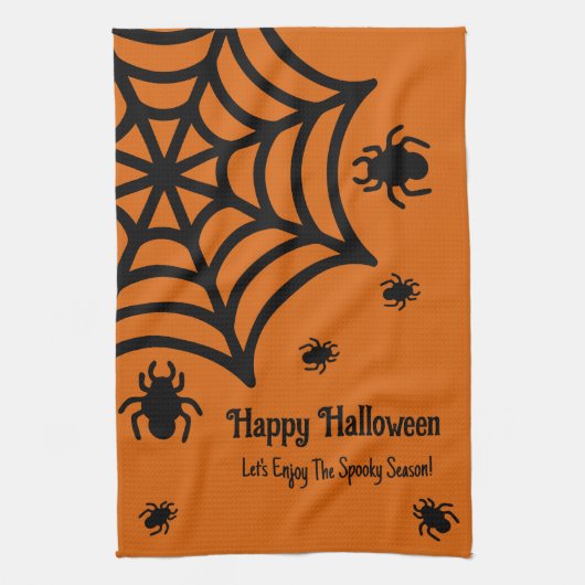 Gepersonaliseerde Spiderweb Halloween Theedoek (Verticaal)