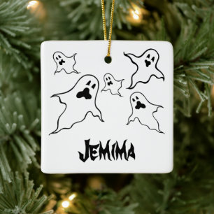 Gepersonaliseerde Spooky Halloween Ghosts Tree Orn Keramisch Ornament