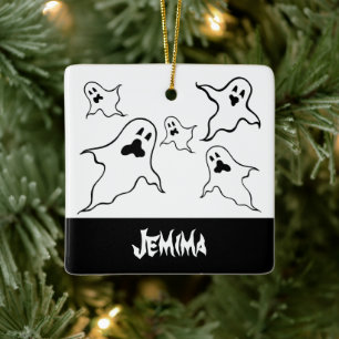 Gepersonaliseerde Spooky Halloween Ghosts Tree Orn Keramisch Ornament