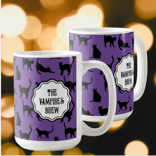 Gepersonaliseerde Spooky Paarse Halloween Black Ca Koffiemok