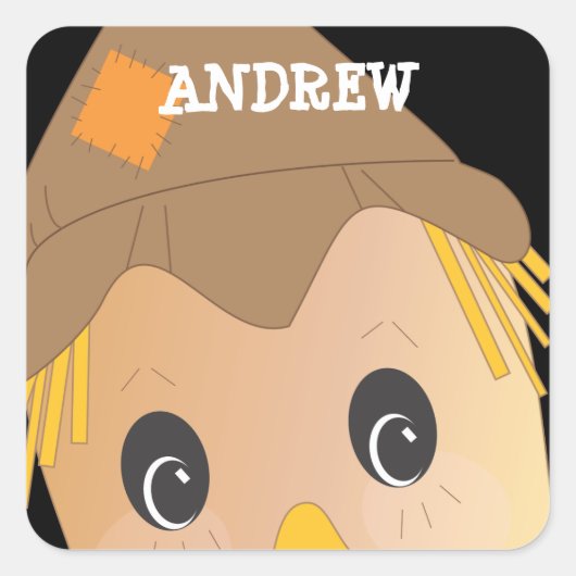 Gepersonaliseerde Spooky Scarecrow Halloween Stick Vierkante Sticker (Voorkant)