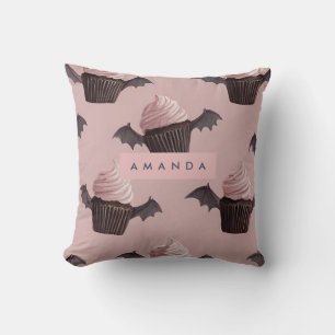 Gepersonaliseerde Spooky Schattigee Bat Cupcake Pa Kussen