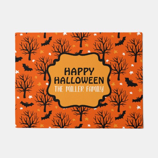 Gepersonaliseerde Spooky Trees en Bats Halloween Deurmat (Voorkant)