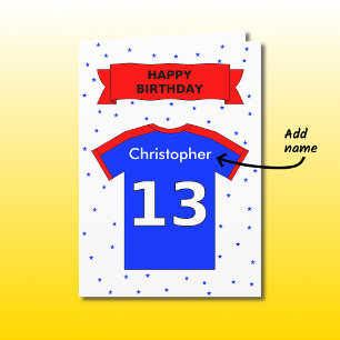 Gepersonaliseerde sport t-shirt 13e verjaardag kaart