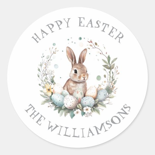 Gepersonaliseerde Spring Bunny Easter Eggs Garland Ronde Sticker (Voorkant)