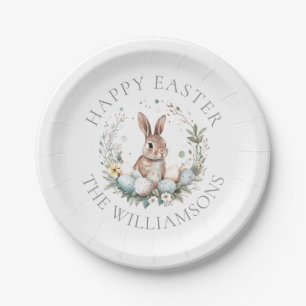 Gepersonaliseerde Spring Bunny Easter Eggs Krans Papieren Bordje