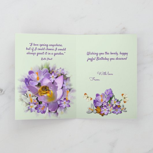 Gepersonaliseerde Spring Crocus Custom Text Verjaa Feestdagen Kaart (Binnen)