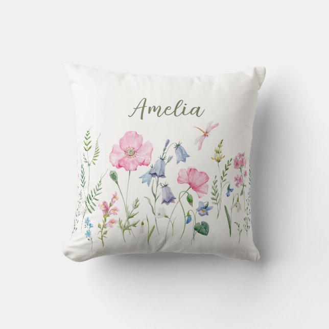 Gepersonaliseerde Spring Floral Waterverf Kussen (Voorkant)