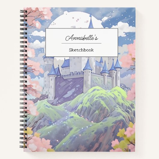 Gepersonaliseerde Sprookjeskasteel Pastel Waterver Notitieboek (Voorkant)