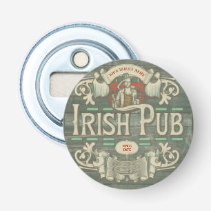 Gepersonaliseerde St Patrick's Day Ierse pub Grapp Button Flesopener