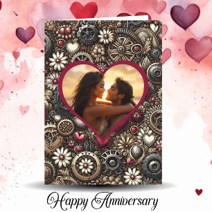 Gepersonaliseerde Steampunk Hearts Happy Jubileum Kaart