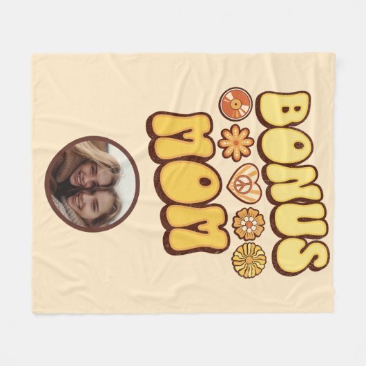 Gepersonaliseerde Step Mom Retro Groovy Bonus Mom Fleece Deken (Voorkant (Horizontaal))