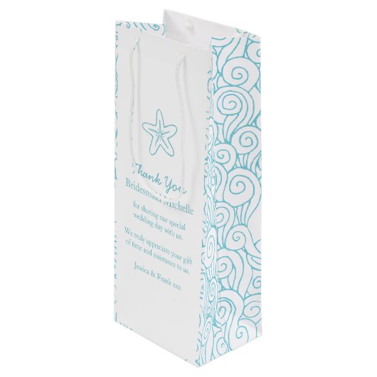 Gepersonaliseerde stervisblauwe bruiloft gunt wijn wijn cadeautas (Voorkant Gekanteld)