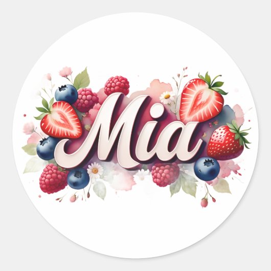 Gepersonaliseerde Sticker Mia Berry Floral Design (Voorkant)