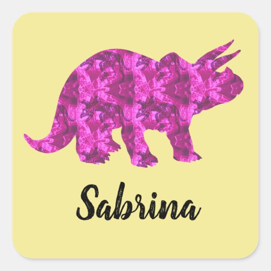 Gepersonaliseerde Stickers met roze dinosaurus voo (Voorkant)