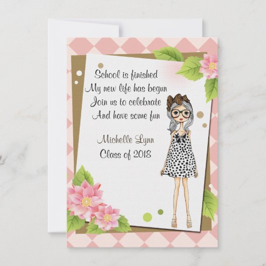 Gepersonaliseerde stijlvolle meisje afstuderen uit kaart (Voorkant)