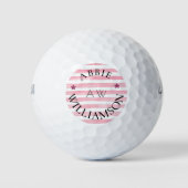 Gepersonaliseerde stijlvolle monogram roze strepen golfballen (Voorkant)