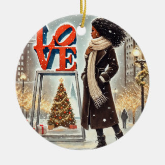 Gepersonaliseerde Stijlvolle Zwarte Vrouw bij LOVE Keramisch Ornament