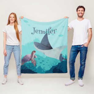 Gepersonaliseerde Stingray en Turtle Onder het Zee Fleece Deken