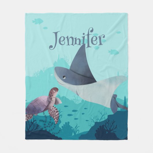 Gepersonaliseerde Stingray en Turtle Onder het Zee Fleece Deken (Voorkant)