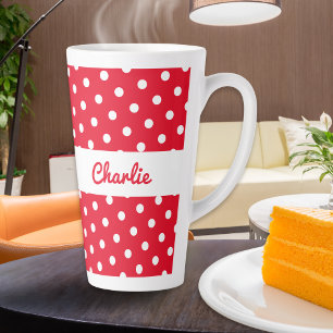 Gepersonaliseerde Stippenpatroon Retro Rood Wit Latte Mok