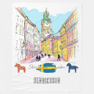 Gepersonaliseerde Stockholm Sverige Waterverf schi Fleece Deken