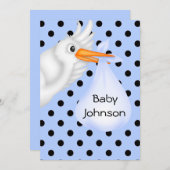 Gepersonaliseerde Stork Baby Jongen Douche Uitnodi Kaart (Voorkant / Achterkant)