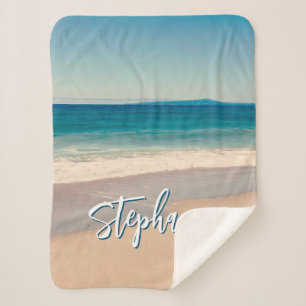 Gepersonaliseerde Strandfoto Ocean Blue S Sherpa Deken