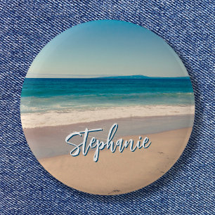 Gepersonaliseerde Strandfoto Ocean Blue Schilderac Ronde Button 5,7 Cm