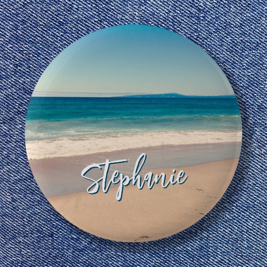 Gepersonaliseerde Strandfoto Ocean Blue Schilderac Ronde Button 5,7 Cm