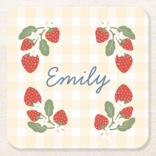 Gepersonaliseerde Strawberry Berry Sweet Party Pic Vierkante Kartonnen Onderzetter