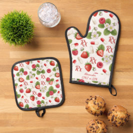 Gepersonaliseerde Strawberry & Capsule Apotheek Ovenwant & Pannenlap Set