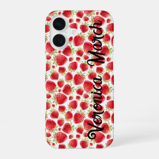 Gepersonaliseerde Strawberry Fun iPhone 16 Glossy  Hoesje