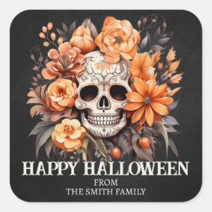 Gepersonaliseerde suiker schedel Halloween Vierkante Sticker