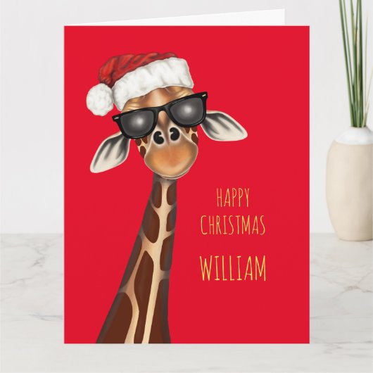 Gepersonaliseerde SUPER COOL GIRAFFE Christmas Kaa Kaart (Voorkant)
