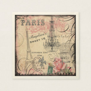 Gepersonaliseerde Sweet 16 Eiffeltoren en kroonluc Servet